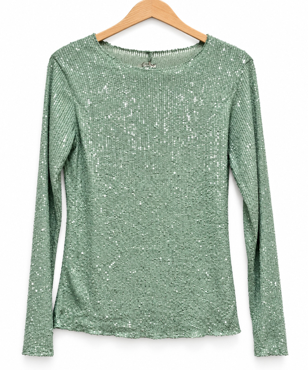 Free People Gold Rush Long Sleeve Mint Green Size Small Intimately Sequin